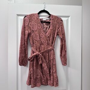 Petal & Pup Dusty Pink Lace Wrap Dress